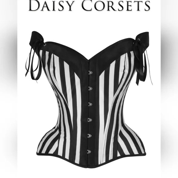 Top Drawer by Daisy Corsets-Black & White Striped Steel Bond Corset Size Medium - Picture 1 of 17